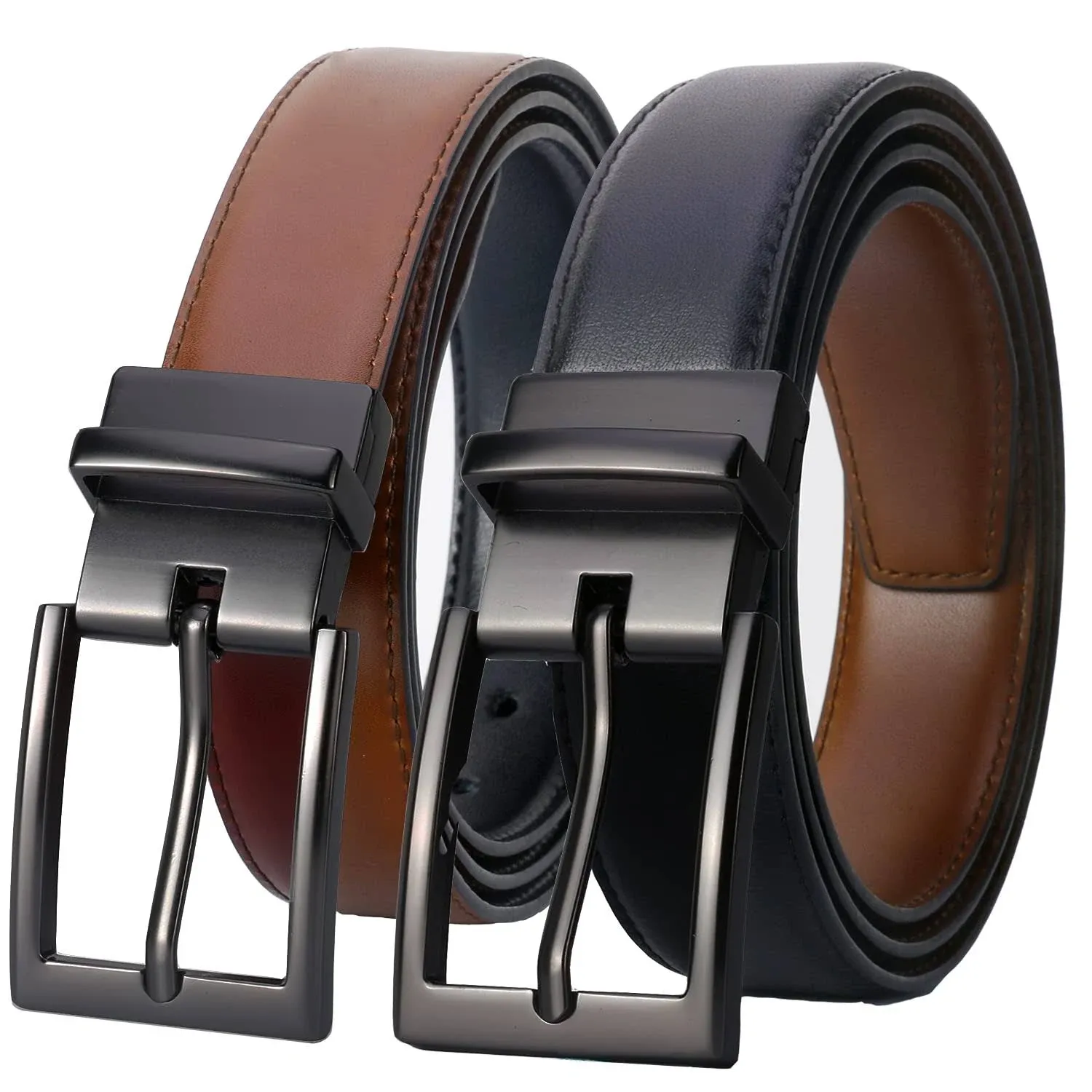 Lavemi Mens Belt Reversible 100% Italian Leather Dress Casual,One Reverse for 2 Colors,Trim to Fit