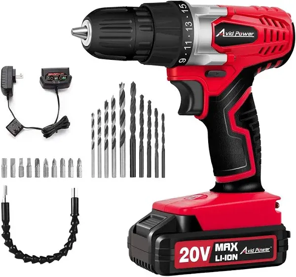 AVID POWER 20V Lithium Ion Cordless Drill Set