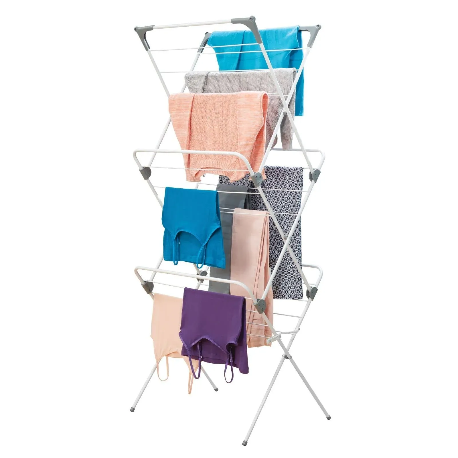 mDesign Tall Metal Foldable Laundry Clothes Drying Rack Stand - White/Gray