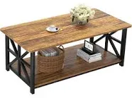 Greenforest 39 inch Walnut Round Corner Farmhouse Center Table with 2-Tier Storage Shelf