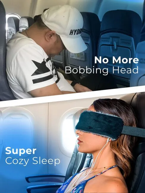 The SeatSleeper – Travel Pillow Alternative That Stops Head Bobbing – Airplane Head Straps and Car Head Support Band Great on Travel Upright – Super