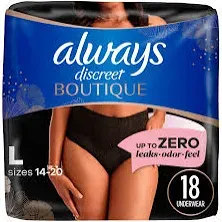 Always Discreet Boutique Incontinence and Postpartum Underwear for Women, Maximum Protection, XL, Black, 9 Count