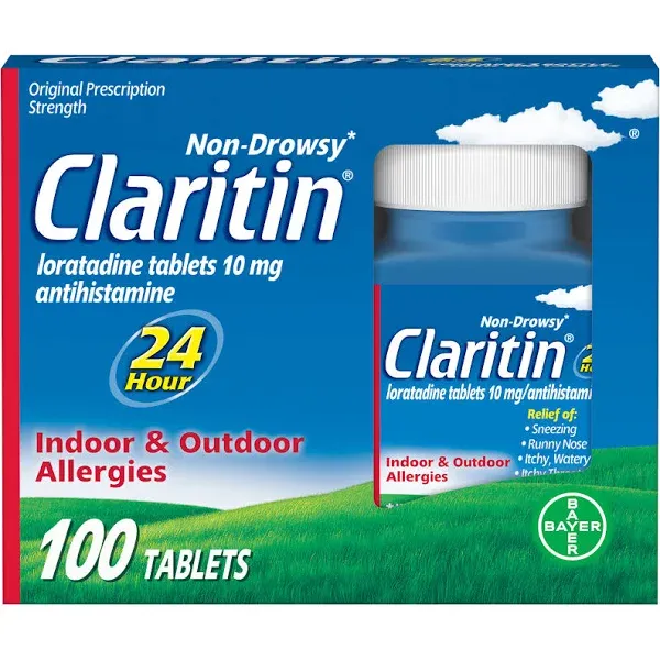 Claritin Indoor & Outdoor Allergies, Original Prescription Strength, 10 mg, Non-Drowsy, Tablets - 100 tablets