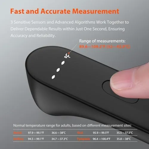 No-Touch Infrared Digital Thermometer for Adults Kids Baby 3 Sensors LED