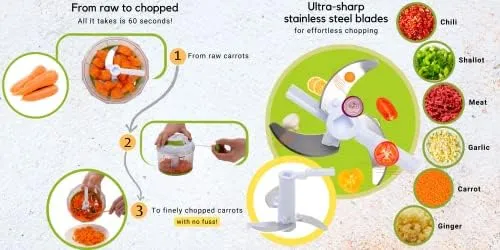 Brieftons QuickPull Food Chopper Manual Hand Held Chopper / Mixer / Blender to Chop Fruits