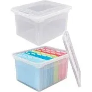 (2 Pack) - Letter and Legal Plastic File Tote With Snap Lid And Built In Handles 18 in x 14.25 In x 10.87 In, Clear