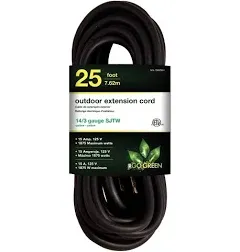 Go Green Power Inc. GG-13825BK 14/3 SJTW Outdoor Extension Cord Black 25 ft