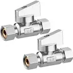 2 Pack Chrome Brass 3/8" Comp FIP x 3/8 Inch Compression MIP Quarter Turn Water Straight Angle Stop (Add on) Valve