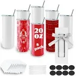 8 Pack Straight Sublimation Tumblers bulk 20 oz Skinny,Stainless Steel Double Wall Insulated Tumbler Cups Blank White with Lid, Straw, Individually Boxed,Polymer Coating for Heat Transfer