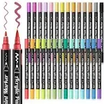 Shuttle Art 28 Metallic Colors Dual Tip Acrylic Paint Markers, Brush Tip and Fine Tip Acrylic Paint Pens for Rock Painting, Ceramic, Wood, Canvas,