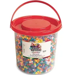 S&S Worldwide Color Splash! Pony Bead Bucket 4 lbs Over 6,500 Beads! Assorted Bright Plastic Beads in Portable