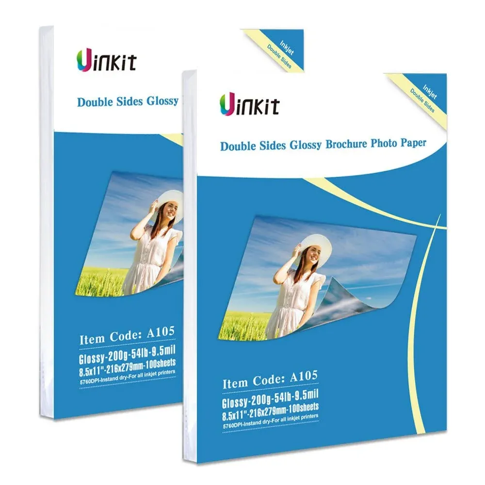 Uinkit 200 Sheets Double Sided Photo Paper Glossy 8.5x11 54lbs Inkjet for Dye...