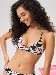 Printed Beach Classics Athletic Triangle Bikini Top - Anthracite New L