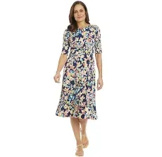 London Times Women's Elbow Sleeve Midi Dress