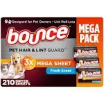 Bounce Pet Hair and Lint Guard Mega Dryer Sheets, Fresh Scent - 210 ct