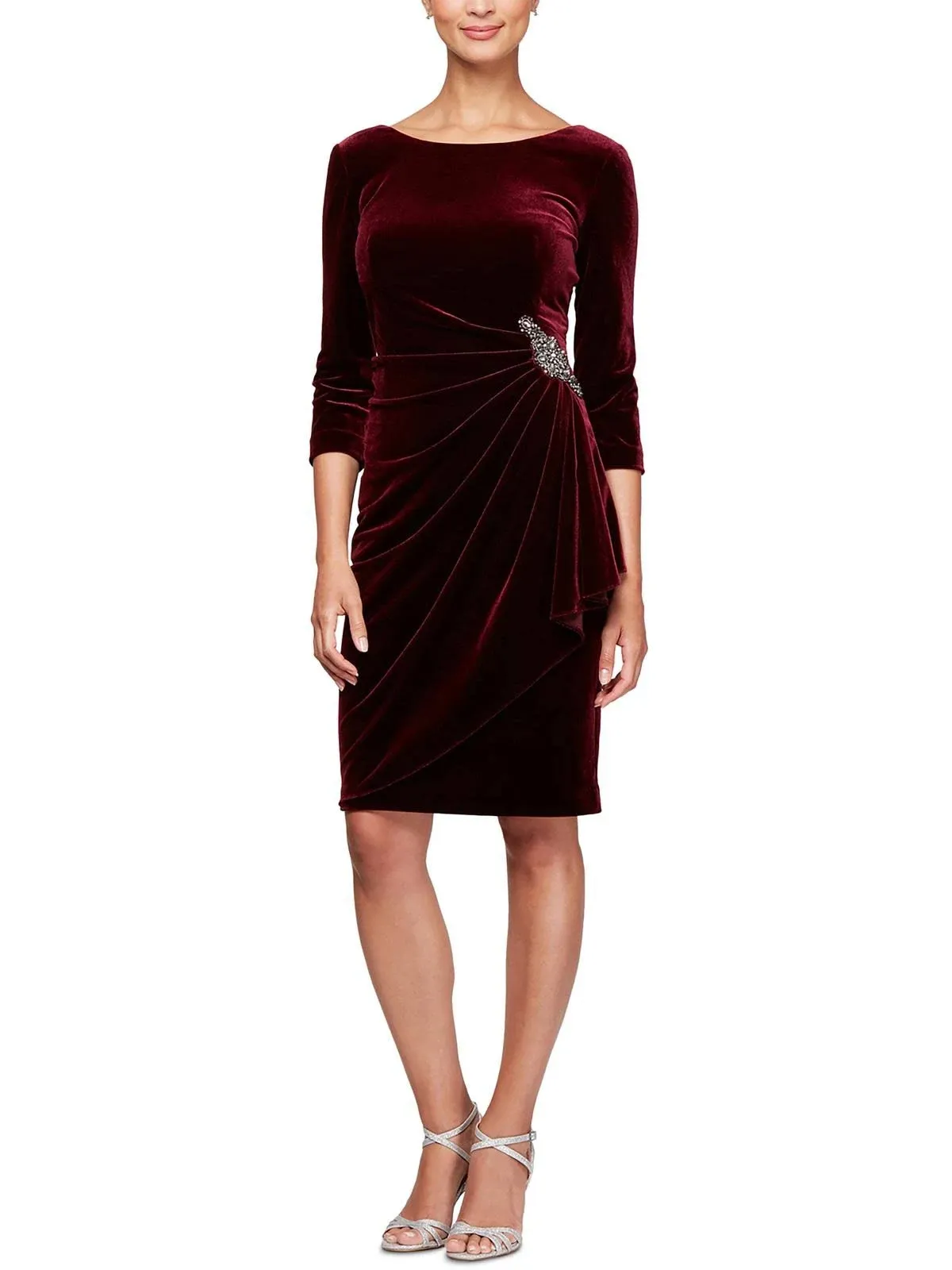 Alex Evenings Womens Velvet Knee-Length Cocktail and Party Dress, Wine