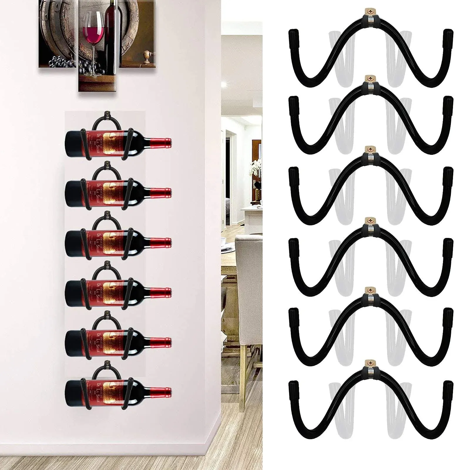 Pmsanzay Wall Mounted Wine Rack Wine Bottle Rack Holder Storage Organizer with Rubber Protection（No Scratches）- Home & Kitchen Décor - Pack of 6