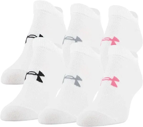 Under Armour Women's Essential No Show Socks (6-pack) Black/White M