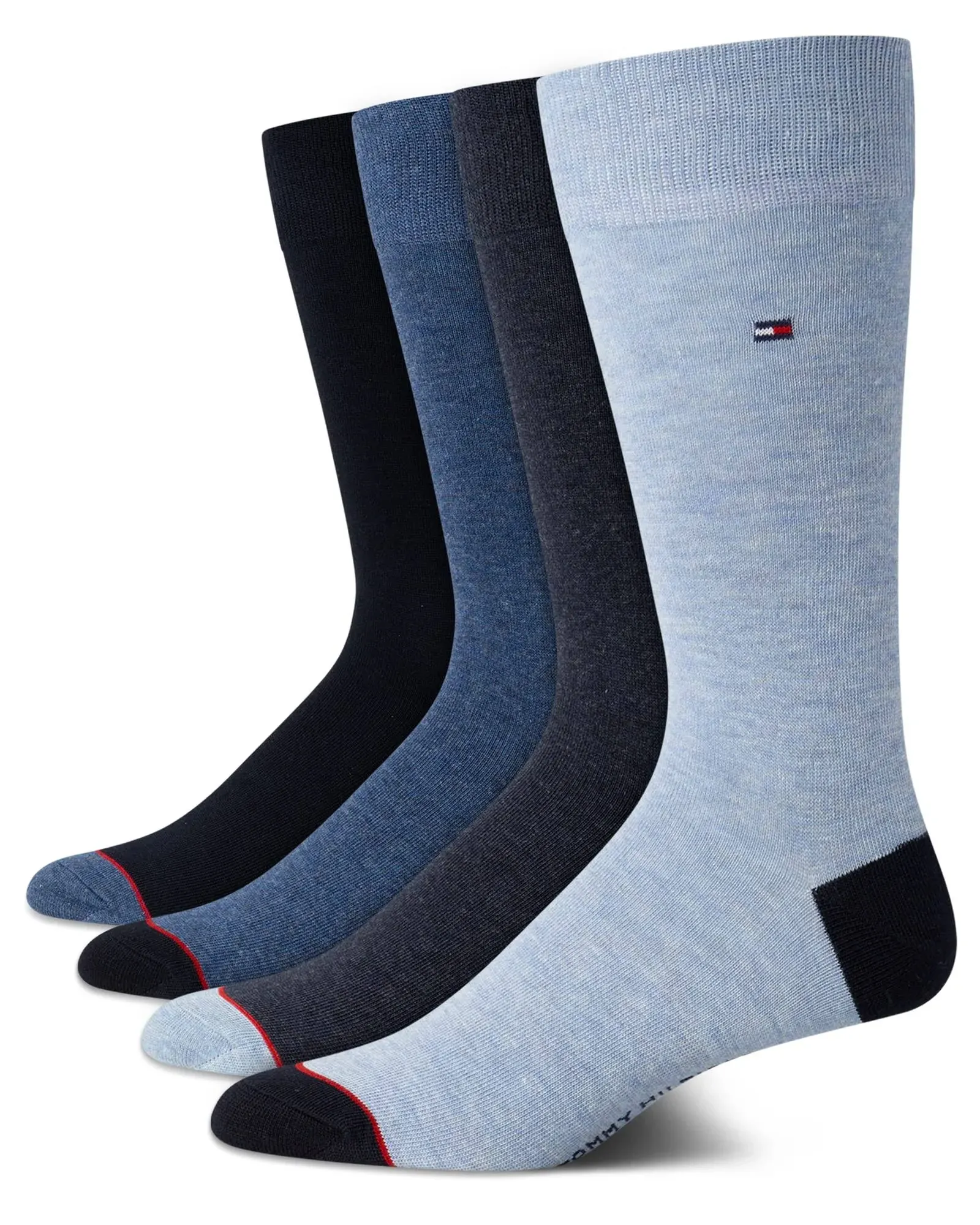 Tommy Hilfiger Men 4 Pair Lightweight Flat Knit Comfort Crew Socks US Shoe 7-12