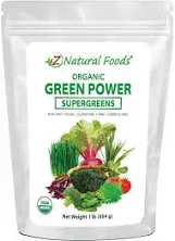 Z Natural Foods Organic Greens Superfood Powder - Barley Grass, Wheatgrass, Spirulina, Spinach, Broccoli, Alfalfa Leaf, Beet Root, Tomato, Dulse & Moringa - Raw Vegan Gluten Free - 1lb