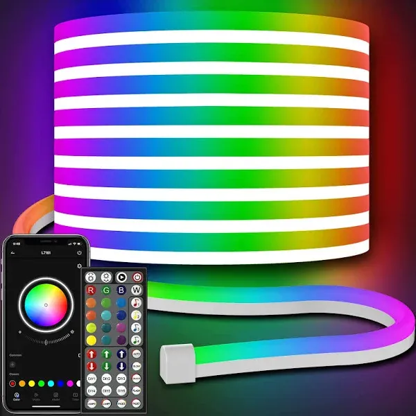 AILBTON Led Neon Rope Lights 32.8Ft,Control with App/Remote,Flexible Led Rope Lights,Multiple Modes,IP65 Outdoor RGB Neon Lights Waterproof,Music Sync Gaming Led Neon Strip Lights for Bedroom Indoor