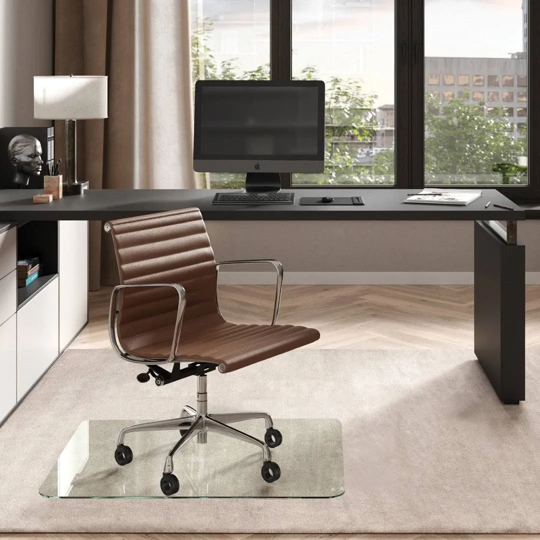 Vitrazza Glass Office Chair Mat – 36” x 48” Desk Mat with Clear Safety Glass/Creates Smooth, Easy Glide/Protects Against Carpet Imprints/Perfect for Home and Office Spaces (Chiaro Standard Clear)