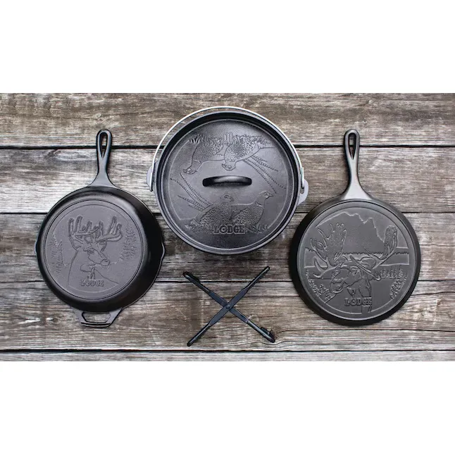 Lodge Cast Iron 5-Piece 16.75-in Cast Iron Skillet Set with Lid Lowes.com