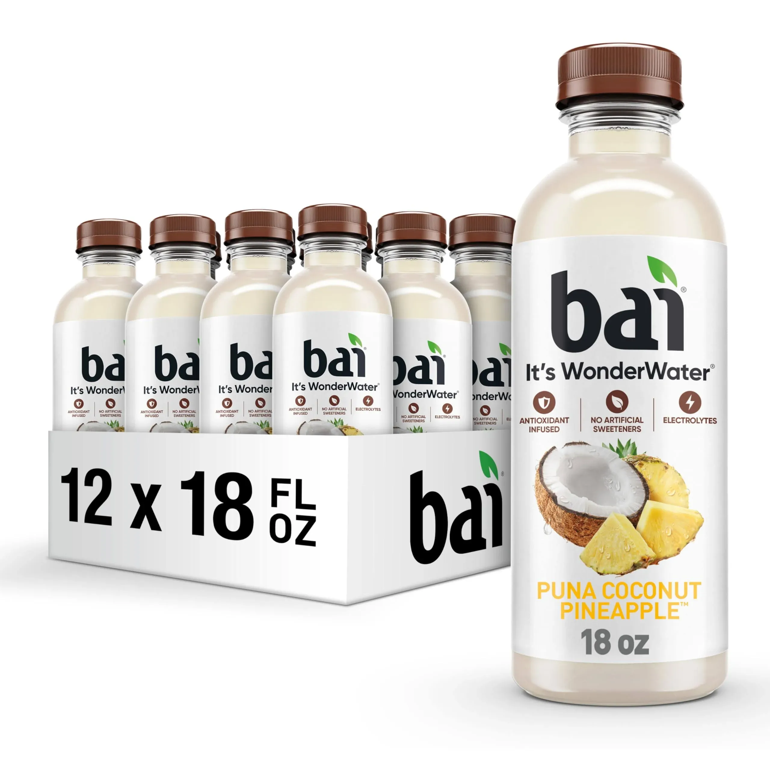 Bai Antioxidant Infused Water Beverage, Puna Coconut Pineapple, with Vitamin C and No Artificial Sweeteners, 18 Fluid Ounce Bottle, 12 Pack