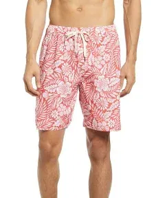 NWT Fair Harbor Men&#x27;s Medium (M) Anchor Trunk Red Hawaiian Floral bathing suit