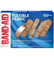 BAND-AID® Brand Flexible Fabric Bandages Assorted, 100 Count