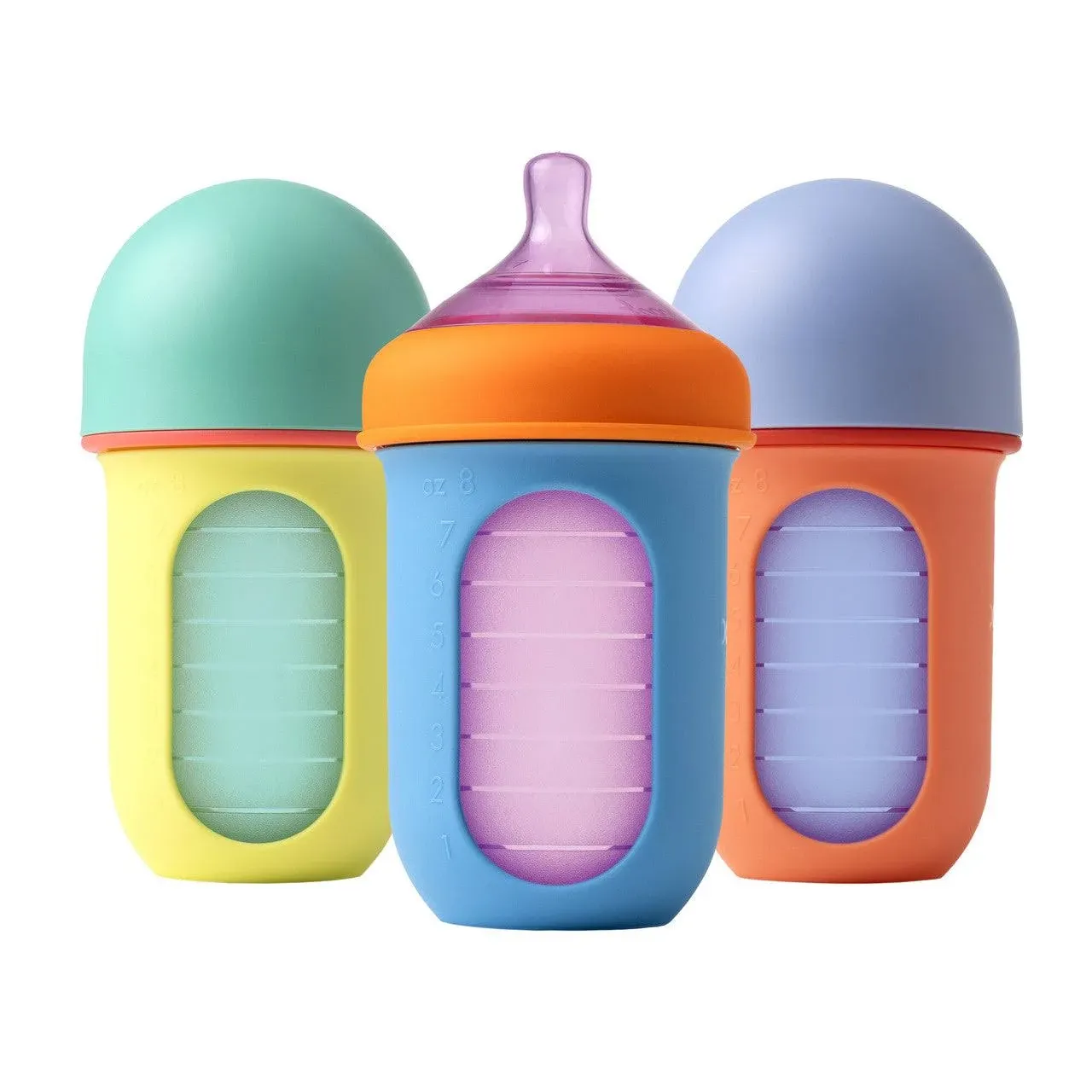 Boon Nursh Reusable Baby Bottle with Collapsible 8 Ounce, Color Block 