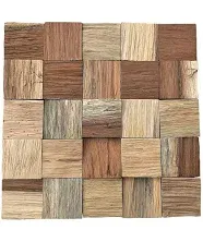 Ekena Millwork WPW12X12HTMENA 11 7/8"W x 11 7/8"H x 1/2"P Heritage Boat Wood Mosaic Wall Tile, Natural Finish