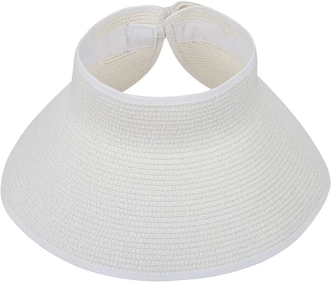 HDE Sun Visor for Women Roll Up Ponytail Hat Packable Beach Straw Visor Sun Hats