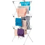 mDesign Tall Metal Foldable Laundry Clothes Drying Rack Stand - Compact, Portable, Folding, and Collapsible for Storage - Large Capacity, 27 Drying Rods, 46 Feet of Drying Hanger Space - White/Gray