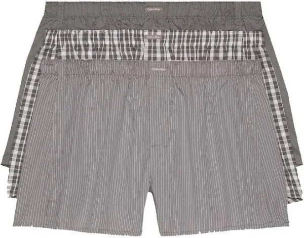 Calvin Klein Men&#039;s Cotton Blend Classics 3-Pack Woven Boxer, Grey/Black, 2XL