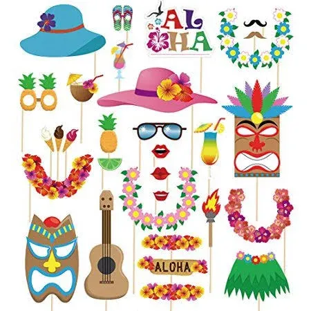 60 pcs Hawaiian/Tropical/Tiki/Luau Photo Booth Props