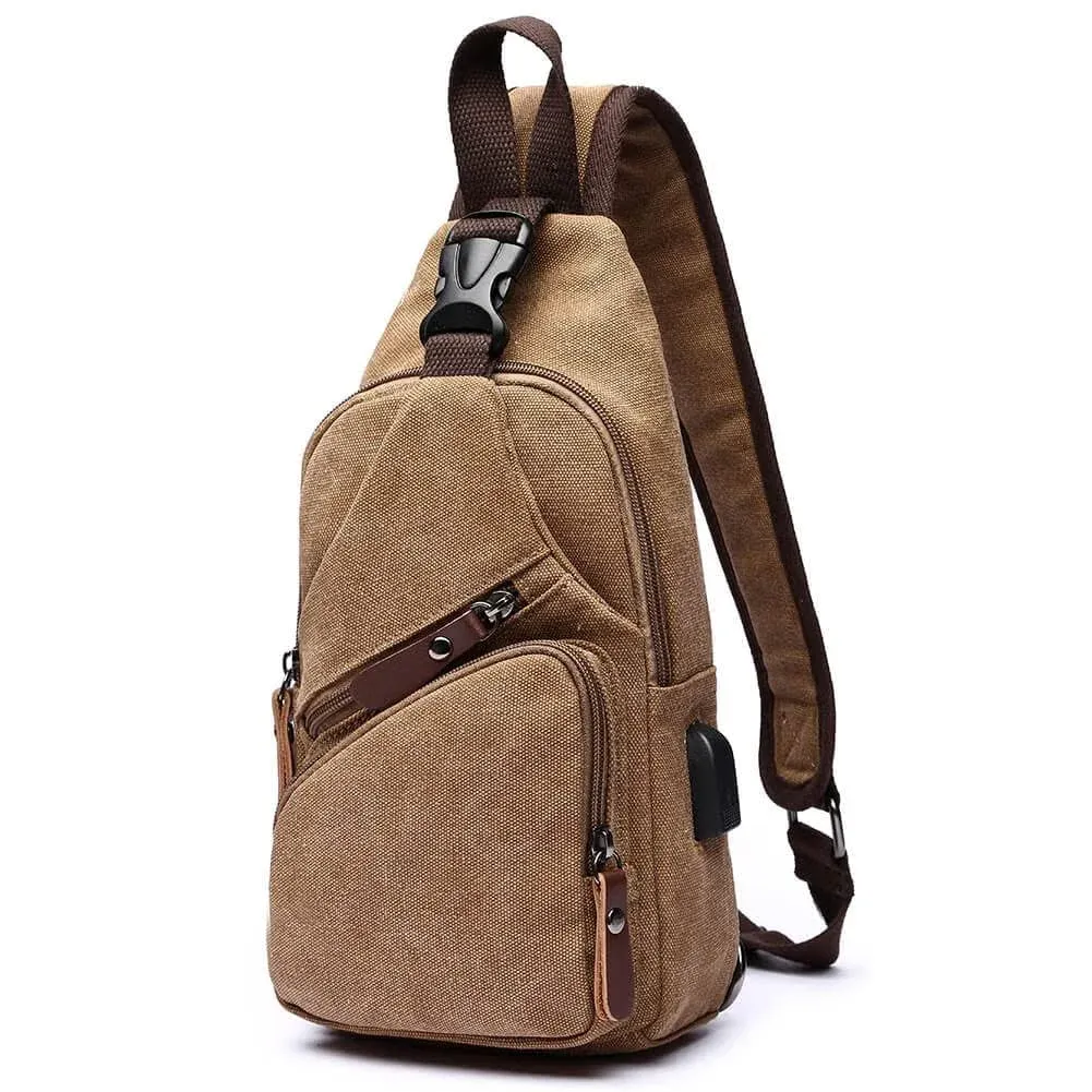 Canvas Sling Bag Crossbody Backpack Shoulder Casual Rucksack for Men Women Ou...