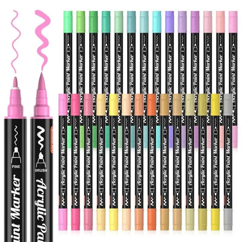 Shuttle Art Colors Dual Tip Acrylic Paint Markers, Brush Tip and Fine Tip Acrylic Paint Pens for Rock Painting