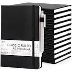 A5 Hardcover Notebook 12 Pack w/ 12 Black Pens for School, Business &amp; Travel