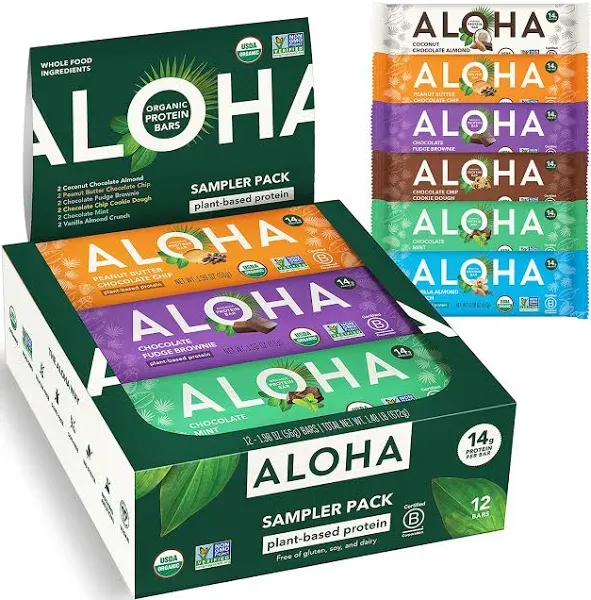 Aloha Protein Bar Sampler Pack, 12 bars