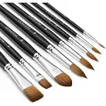 Sable Watercolor Brushes Professional, Fuumuui 8Pcs Kolinsky Sable Brush Set Variety Shapes with Flat, Round Pointed, Liner, Cat's Tongue Oval Wash Perfect for Watercolor Acrylic Gouache Inks Painting