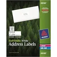 Avery EcoFriendly Address Labels, 48160, Rectangle, 1" x 2-5/8", White, Pack Of 750 Labels