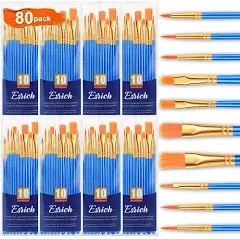 ESRICH Acrylic Paint Brushes Set,8Packs /80 Pcs, Nylon Brush Head, Suitable 