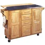 HOMESTYLES Kitchen Cart 52.75&#034; x 19.5&#034; x 35.5&#034; Natural Wood w/ Stainless Top