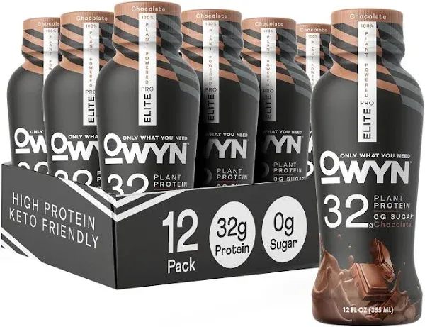 OWYN 100% Vegan Plant-Based Pro Elite High Protein Shakes | Vanilla, 12 Fl Oz | Dairy-Free, Gluten-Free, Soy Free, Keto Friendly, Zero Sugar, Vegetarian