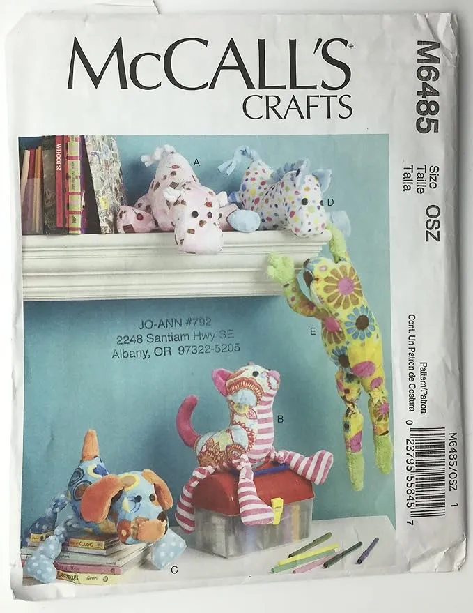 McCall's Patterns M6485 Stuffed Animals, One Size Only