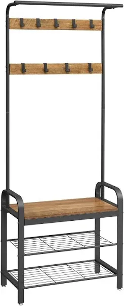 VASAGLE Coat Rack, Hall Tree with Shoe Bench for Entryway, Entryway Bench with Coat Rack, 4-in-1, with 9 Removable Hooks, A Hanging Rod, 13.3 x 28.3