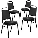 Flash Furniture 4 Pack Hercules Series Trapezoidal Back Stacking Banquet Chair in Black Vinyl - Black Frame