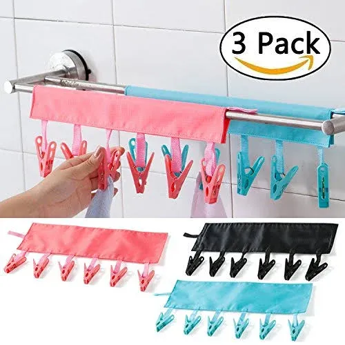 T&B Bathroom Racks Cloth Hanger Clothespin Travel Portable Folding Cloth Socks Drying Hanger