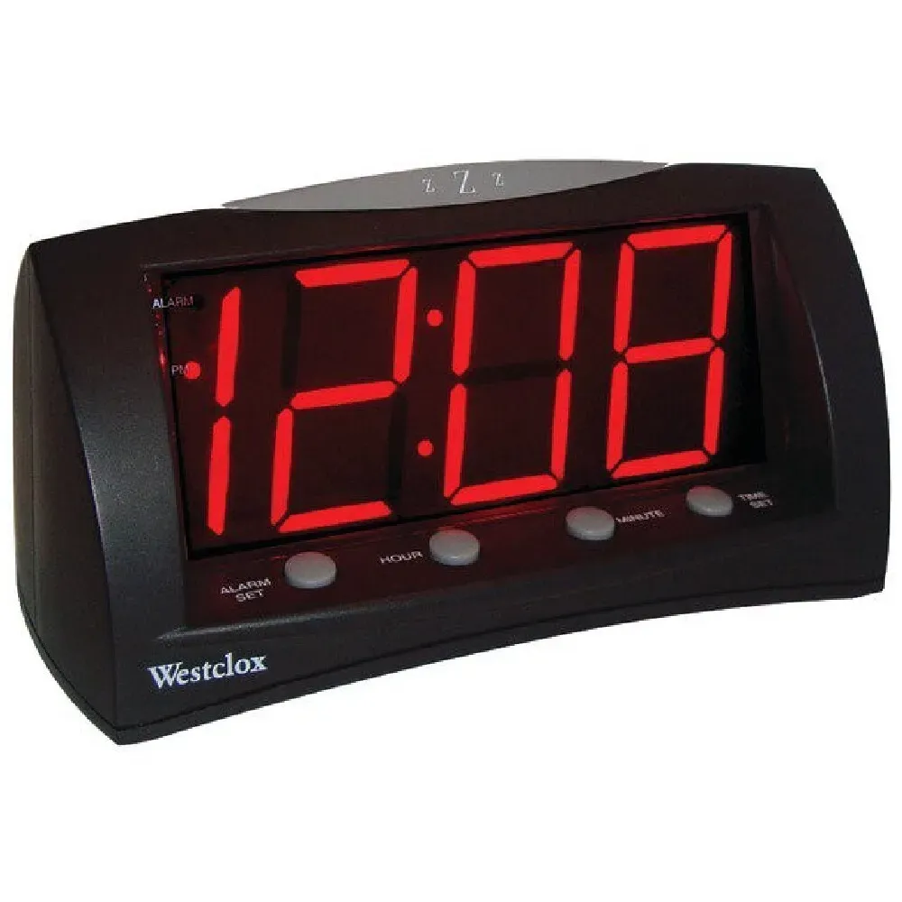 Westclox Alarm Clock Large Display LED Numbers Red Oversized Snooze Button Black